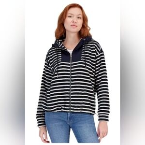 NWT Nautica Women's Navy And White Striped Hooded Zip-Up Sweatshirt